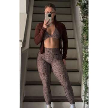 Aoxjox Women's Workout Sports Bras Fitness Backless Padded Sienna Low Impact Bra Yoga Crop Tank Top (Coffee Dot Print, Medium)