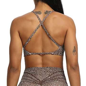 Aoxjox Women's Workout Sports Bras Fitness Backless Padded Sienna Low Impact Bra Yoga Crop Tank Top (Coffee Dot Print, Medium)