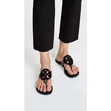 Tory Burch Women's Miller Patent Thong Sandal - Black