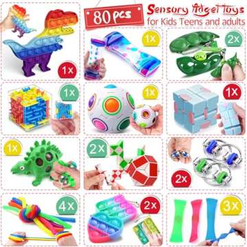 Fidget Toys Pack, 80 Pcs Bulk Treasure Box Toys Party Favors for Kids Adults Classroom Rewards Prizes Carnival Birthday Gifts Pinata Filler, Stress Relief Sensory Toys for ADHD OCD Autistic Children