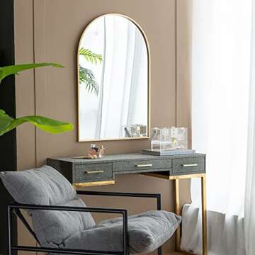 A&B Home Arched Mirror - Wall Mounted Mirror with Gold Metal Frame, Home Wall Decor, 24" x 36" Arch Mirror for Bathroom Bedroom Living Room Entryway