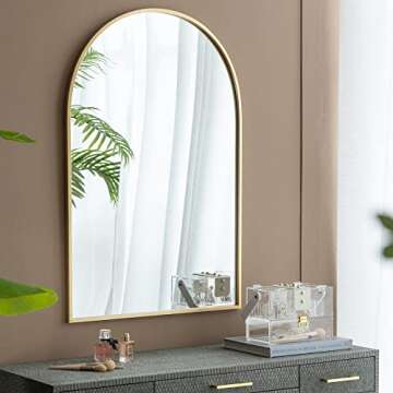 A&B Home Arched Mirror - Wall Mounted Mirror with Gold Metal Frame, Home Wall Decor, 24" x 36" Arch Mirror for Bathroom Bedroom Living Room Entryway