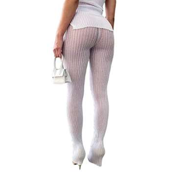 Sundro Women 2 Piece Knitted Outfits Summer Sleeveless Vest Tank Tops Tight Pants Ribbed Leggings See Through Matching Set Tracksuit (White , Large )