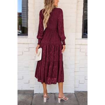 PRETTYGARDEN Women's Fall Spring Midi Dress Long Sleeve Floral Smocked Elegant Wedding Guest Long Fl...