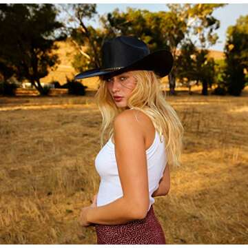 Enimay Western Cowboy & Cowgirl Hat Pinch Front Wide Brim Style (Small | Medium, Classic Black)