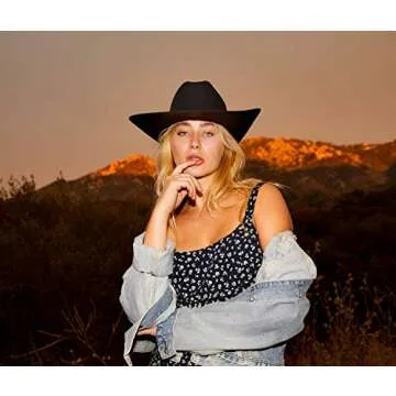 Enimay Western Cowboy & Cowgirl Hat Pinch Front Wide Brim Style (Small | Medium, Classic Black)