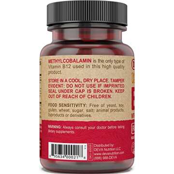 DEVA Vegan Vitamin B12 Fast Dissolve Supplement - Once-Per-Day Complex with 1000 Mcg Methylcobalamin B12, Folic Acid, B6 - Lemon Flavor - 90 Dissolvable Tablets,