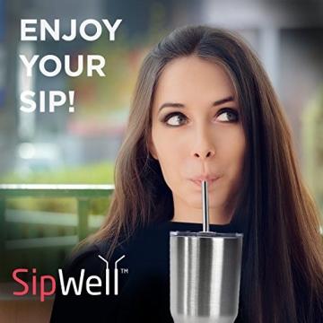 SipWell Stainless Steel Drinking Straws Set of 4, Curved metal Straws reusable for 20 0z Tumbler, | Fits all Yeti SIC Simple Modern Tumblers, Cleaning Brush Included.