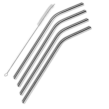 SipWell Stainless Steel Drinking Straws Set of 4, Curved metal Straws reusable for 20 0z Tumbler, | Fits all Yeti SIC Simple Modern Tumblers, Cleaning Brush Included.