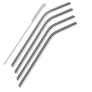 SipWell Stainless Steel Drinking Straws Set of 4, Curved metal Straws reusable for 20 0z Tumbler, | Fits all Yeti SIC Simple Modern Tumblers, Cleaning Brush Included.