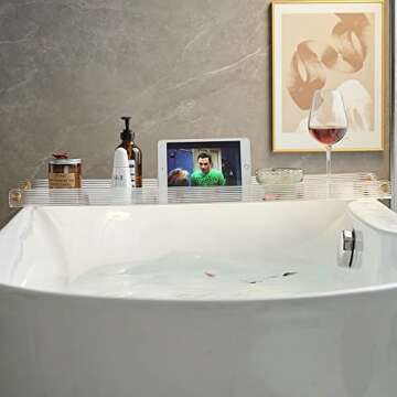 Bath Tray for Bathtub, NEWRAIN Luxury Bathtub Caddy Tray, 1 or 2 Person Bath and Bed Tray,Organizer ...