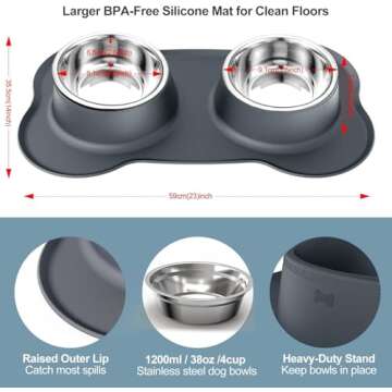 AsFrost No Spill Dog Food Bowl Set with Silicone Mat