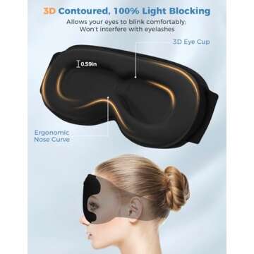 Mixiba 3D Contoured Sleep Mask with Bluetooth Headphones, Eye Mask for Sleep, Sleeping Headphones for Side Sleepers with Ultra-Thin Stereo Speakers for Men, Women, Tech Gifts - Black