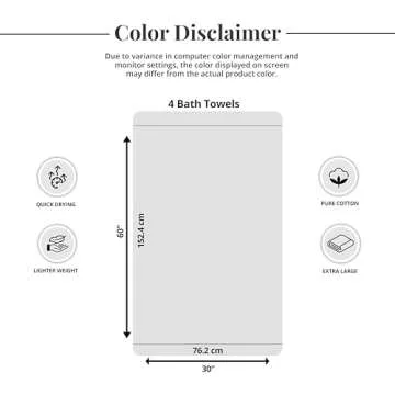 Tens Towels Pack of 4 Extra Large Bath Towels 30" x 60"