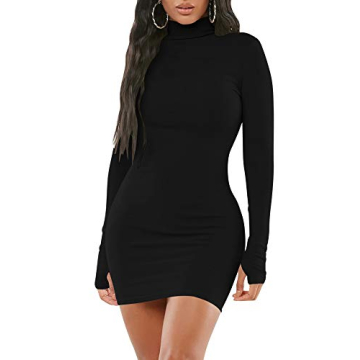 Mizoci Sexy Bodycon Mini Dress Long Sleeve Turtleneck