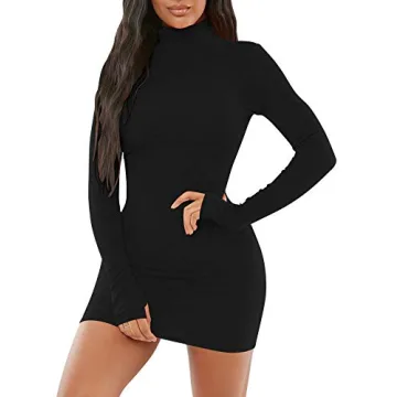 Mizoci Sexy Bodycon Mini Dress Long Sleeve Turtleneck