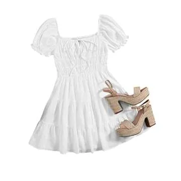 Chic SheIn Women's Puff Sleeve Mini Dress for Summer Style