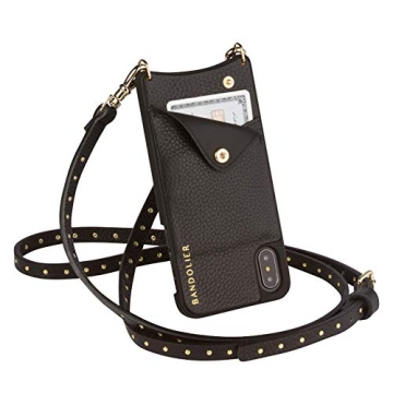 Bandolier Nicole Crossbody Phone Case and Wallet - Black Leather With Gold Detail - Compatible With ...