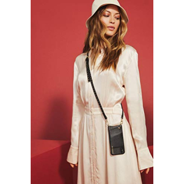 Bandolier Nicole Crossbody Phone Case and Wallet - Black Leather With Gold Detail - Compatible With iPhone SE / 8, 7, 6 Only