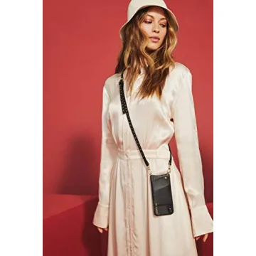 Bandolier Nicole Crossbody Phone Case and Wallet - Black Leather With Gold Detail - Compatible With iPhone SE / 8, 7, 6 Only