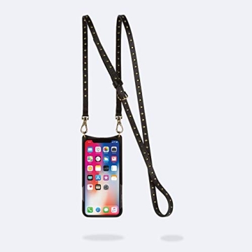 Bandolier Nicole Crossbody Phone Case and Wallet - Black Leather With Gold Detail - Compatible With iPhone SE / 8, 7, 6 Only