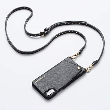 Bandolier Nicole Crossbody Phone Case and Wallet - Black Leather With Gold Detail - Compatible With iPhone SE / 8, 7, 6 Only