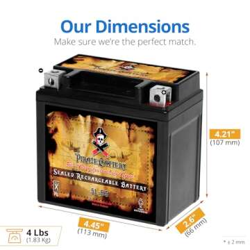 Pirate Battery YTX5L-BS Maintenance Free Replacement Battery compatible with ATV, Motorcycle, and Sc...