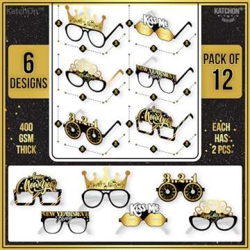 KatchOn New Years Glasses 2025 Pack of 12 for Parties