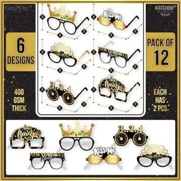 KatchOn New Years Glasses 2025 Pack of 12 for Parties