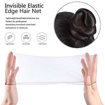 Zonon Bun Hair Nets 50Pcs, Invisible Elastic Edge Mesh, Individual Package, Brown & U Shaped Pins 40Pcs for Ballet Bun, Sleeping, Women and Wig