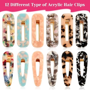 Cridoz 12 Pcs Acrylic Resin Hair Barrettes for Women