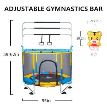Trampoline for Kids, 5FT Adjustable Toddler Trampoline, Indoor/Outdoor Baby Trampoline with Enclosure Net, No-Gap Safe Design, Gifts for Boys & Girls (Yellow Blue)