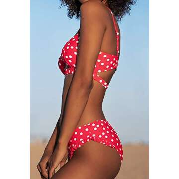 CUPSHE Women's Polka Dot Cutout Ruffles Back Hook Closure Bikini Sets