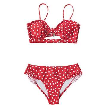 CUPSHE Women's Polka Dot Cutout Ruffles Back Hook Closure Bikini Sets