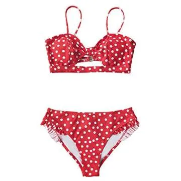 CUPSHE Women's Polka Dot Cutout Ruffles Back Hook Closure Bikini Sets