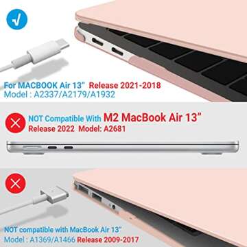 IBENZER Compatible with New MacBook Air 13 inch case 2022 2021 2020 M1 A2337 A2179 A1932, Hard Shell Case&Keyboard Cover&Screen Film for Mac Air 13 with Touch ID (2018-2022), Sakura Pink,AT13SKPK+2