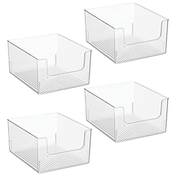 mDesign Modern Plastic Open Front Dip Storage Organizer Bin Basket for Home Office Organization - Shelf, Cubby, Cabinet, and Closet Organizing Decor - Ligne Collection - 4 Pack - Clear
