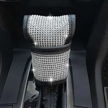U&M 2pcs/Set Bling Bling Car Handbrake Cover & Shift Gear Knob Cover Luster Crystals Car Accessories for Women Universal Fit (Bling-White)