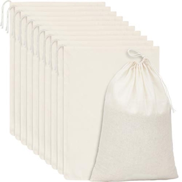 15 Pack Natural Muslin Drawstring Bags - Eco-Friendly Cotton Storage Bags