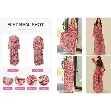 BLENCOT Womens Casual Floral Deep V Neck Long Sleeve Long Evening Dress Cocktail Party Maxi Wedding Dresses Floral Pattern Red X-Large