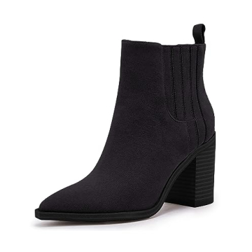 Stylish Slip-On Women's Ankle Boots with Block Heel and Elastic Panel
