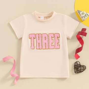 Toddler Baby Girl Boy Birthday Outfit One/Two/Three/Four/Five/Six Embroidery T-Shirt Shirts Birthday Gift