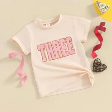 Toddler Baby Girl Boy Birthday Outfit One/Two/Three/Four/Five/Six Embroidery T-Shirt Shirts Birthday Gift