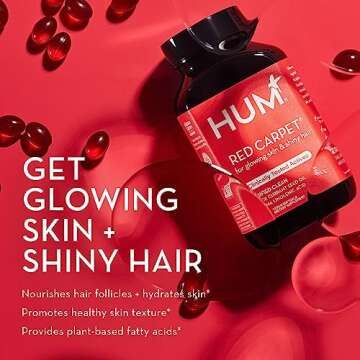 HUM Red Carpet - Skin & Hair Supplement - Black Currant Seed Oil for Glowing Skin & Strong Thicker Hair with Vitamin E & Omegas 3/6 - Hair Growth Vitamins for Women (60-Count)