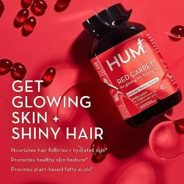 HUM Red Carpet - Skin & Hair Supplement - Black Currant Seed Oil for Glowing Skin & Strong Thicker Hair with Vitamin E & Omegas 3/6 - Hair Growth Vitamins for Women (60-Count)