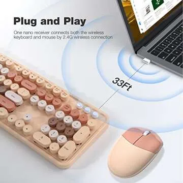 Wireless Keyboard and Mouse Combo - GEEZER Coffee Full-Sized Colorful Keyboard 104 Keys - USB 2.4 G ...