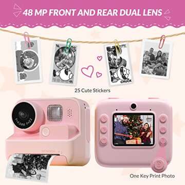 Mafiti Kids Camera Instant Print, 48MP Digital Camera Selfie 1080P Video Camera with 32G TF Card, Toys Gifts for Girls Boys Aged 3-12 for Christmas/Birthday/Holiday (Pink)