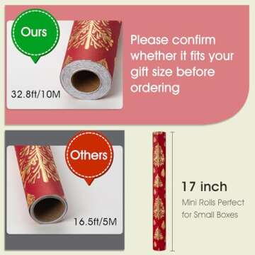 Flyhill Kraft Christmas Wrapping Paper-17inch*32.8ft（46.8sq.ft.ttl Per Roll- Red and Gold 3D Embos...