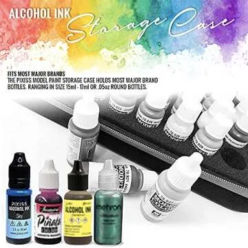 Alcohol Ink Storage Carrying Case Organizer by Pixiss, Large Size Stores 60x 0.5-Ounce Bottles of Alcohol Ink, Stickles, Glossy Accents or Reinkers, Travel Case (Ink not Included)