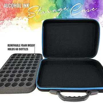 Alcohol Ink Storage Carrying Case Organizer by Pixiss, Large Size Stores 60x 0.5-Ounce Bottles of Alcohol Ink, Stickles, Glossy Accents or Reinkers, Travel Case (Ink not Included)